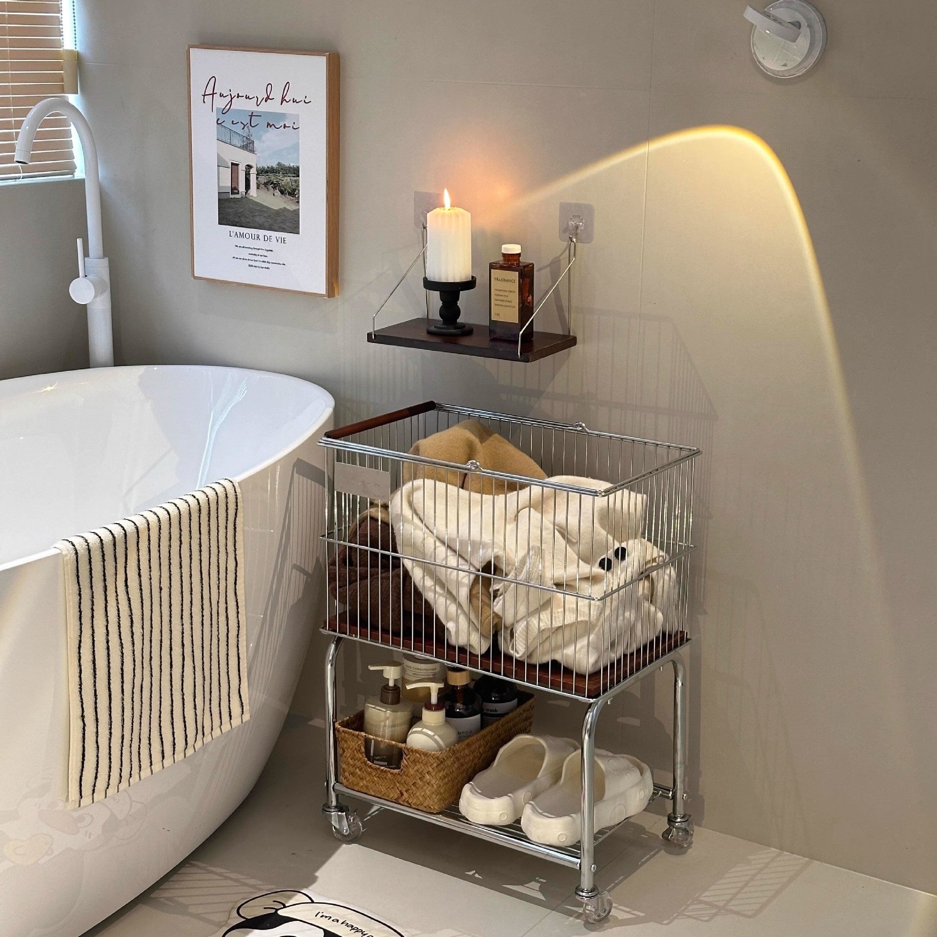 Removable Linen Basket Trolley Large Capacity Dirty Clothes Basket